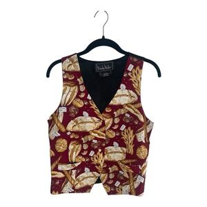 1990s Vintage Nicole Miller Bread French Bakery Print Vest Waistcoat Size S
